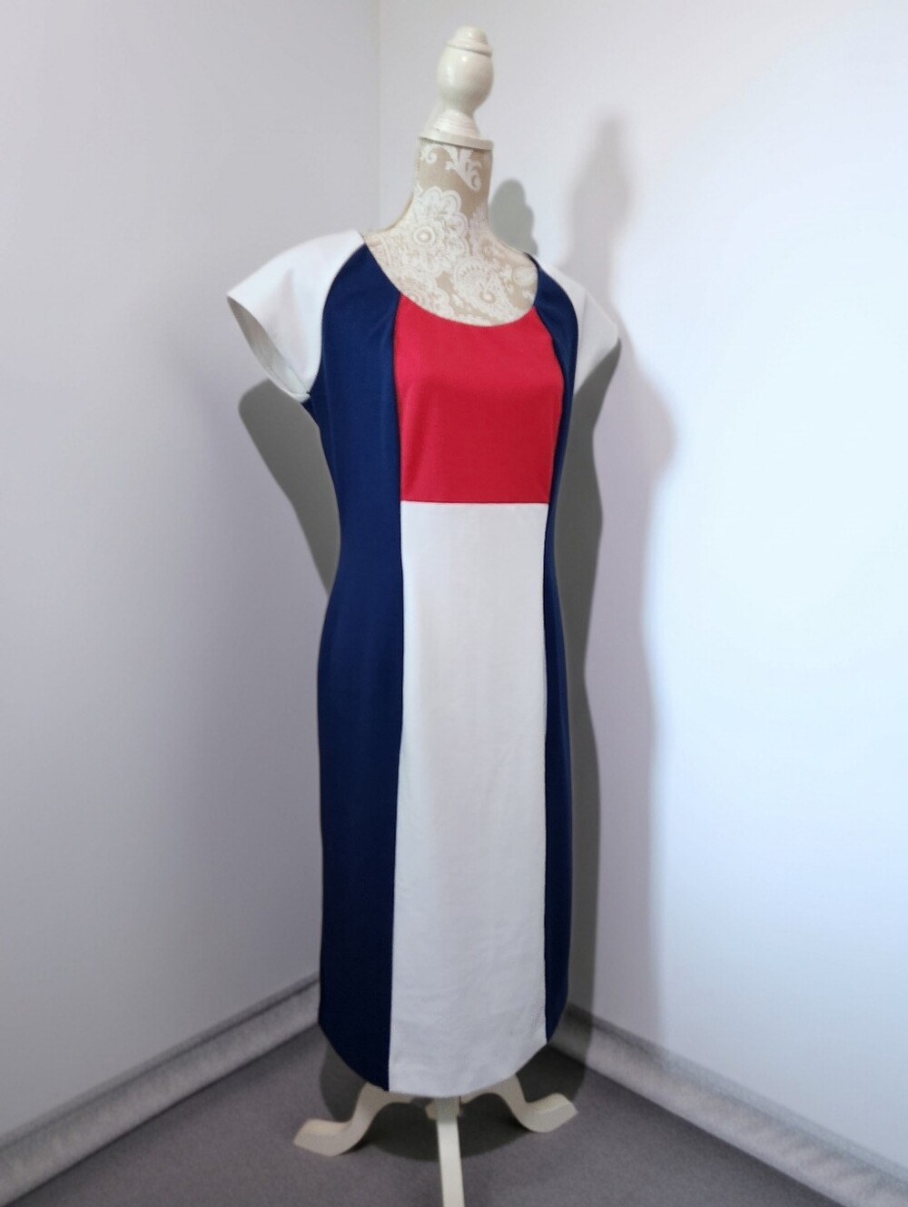 Ashro Red White Blue Color Block Patriotic Retro Dress M